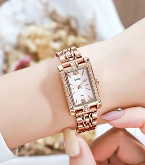SKMEI 1690 Luxury Ladies Watch Women_s Rhinestone Clock Woman Fashion Rectangular 2021 Modern Wristwatch