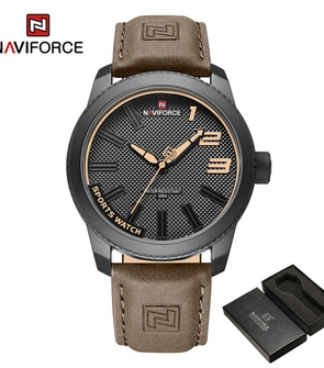 NAVIFORCE NF9202 Men Wristwatch Top Brand Luxury Waterproof Man Watch Genuine Leather Sport Military Army Quartz Male Clock