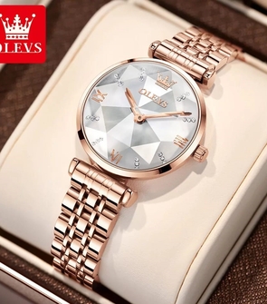 OLEVS 6642 Elegant Clock Luxury Ladies Quartz Watch Fashion Diamond Rose Gold Stainless Steel Strap Waterproof Women Watch