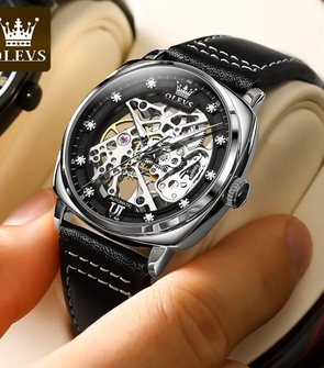 OLEVS 6651 Brand Luxury Fashion Men's Hollow Mechanical Watch Waterproof Automatic Watch Transparent Movement Watch