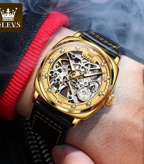 OLEVS 6651 Brand Luxury Fashion Men's Hollow Mechanical Watch Waterproof Automatic Watch Transparent Movement Watch