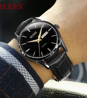 OLEVS 6898 Men's Quartz Watch Luxury Brand Brown Leather Date Calendar Waterproof Business Watch Black Fashion Men's Clock