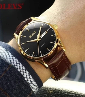 OLEVS 6898 Men's Quartz Watch Luxury Brand Brown Leather Date Calendar Waterproof Business Watch Black Fashion Men's Clock