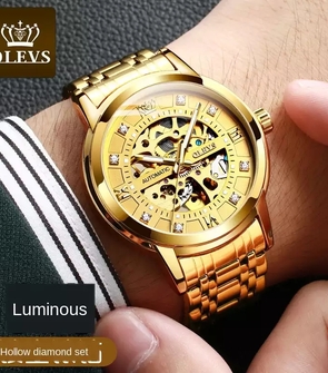 OLEVS 9901 Hollow Automatic Mechanical Men's Watch Diamond Luminous Men's Watch Luxury Brand Male Casual Sports Wrist Watch