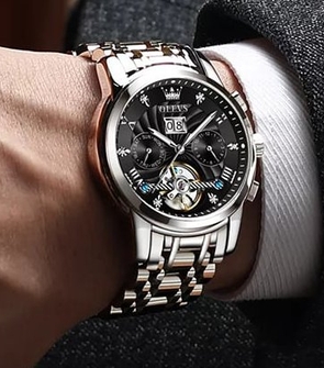 OLEVS 9910 Brand Men Watches Automatic Mechanical Watch 50M Waterproof Stainless Steel Skeleton Design