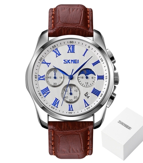 SKMEI 9260 Creative Moon Phase Sport Mens Watches Casual Quartz Wristwatches Waterproof Stopwatch Date Clock
