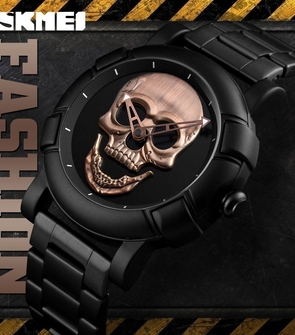 SKMEI 9178 Classic Skull Pattern Men Quartz Watch Stainless Steel Sport Watches 30M Waterproof Male Wristwatch