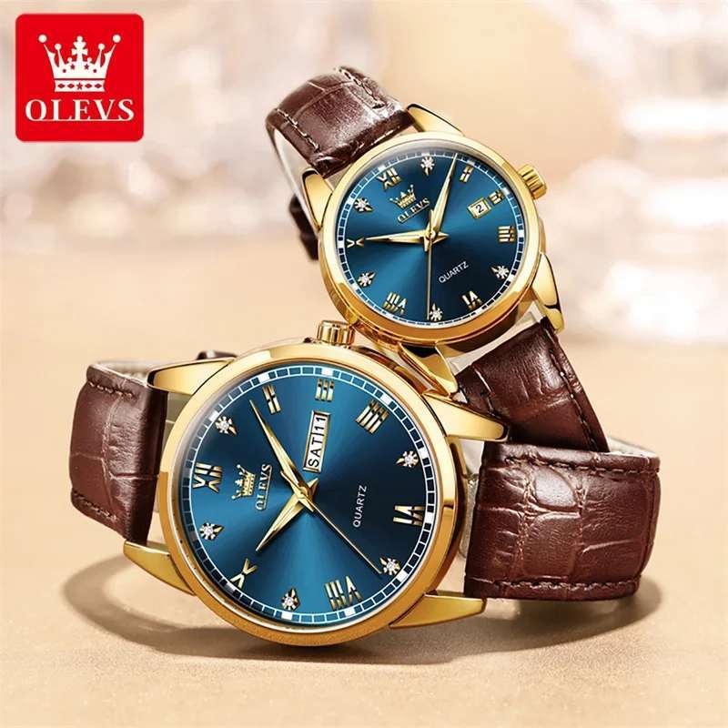 OLEVS 6896 Couple Coffee Gold Blue