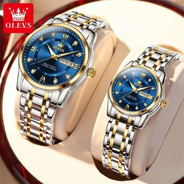 OLEVS 5513 Couple Silver Gold Blue