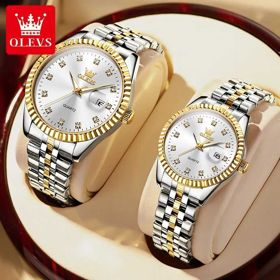 OLEVS 5526 Couple Silver Gold White