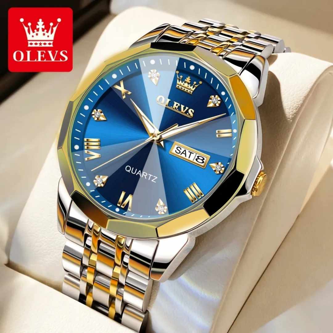 OLEVS 9931 Mens Silver Gold Blue