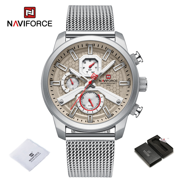 NAVIFORCE NF9211 Men_s Calendar Watches Casual Sport Watch for Men Quartz WristWatch Stainless Steel Strap Watch