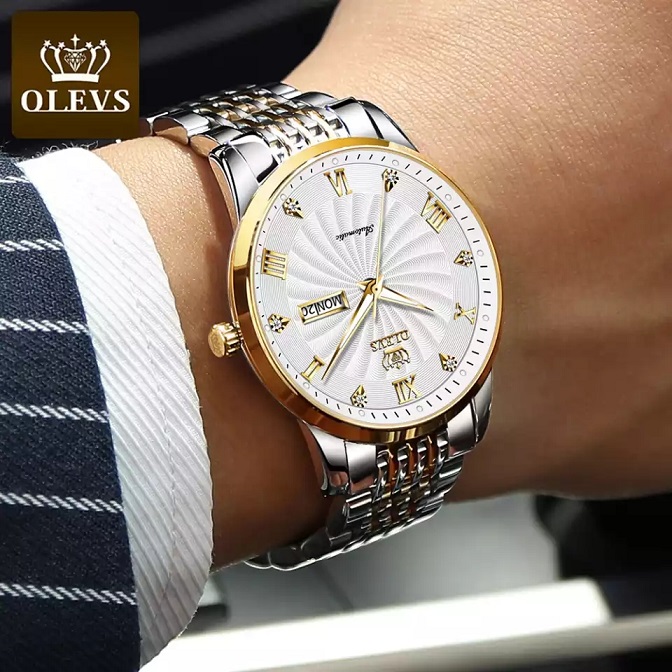 OLEVS 6630 Mens Silver Gold White
